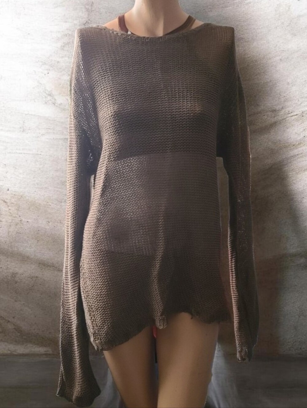 Vintage Polo Ralph Lauren 100% Linen Open Loose Knit Sweater Distressed Fairy XL